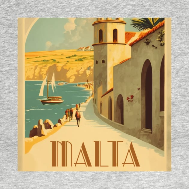 Malta Streetscape Vintage Travel Art Poster by OldTravelArt